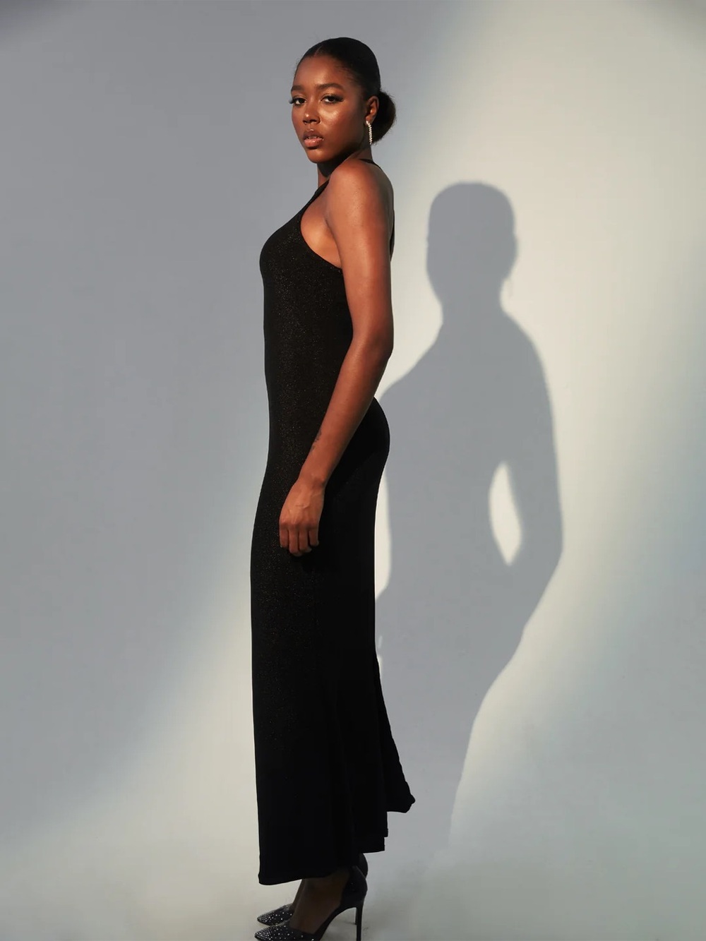 Klassy Network Shimmer High Neck Maxi Dress